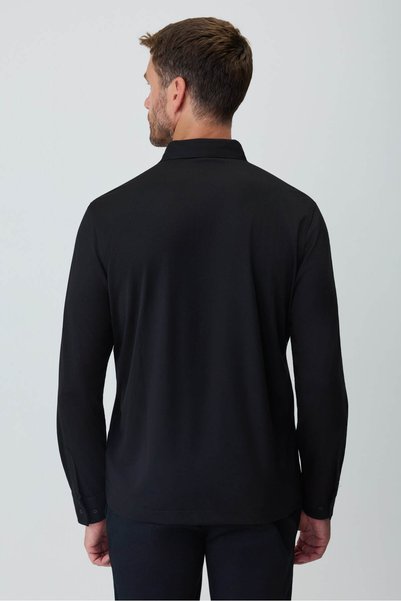 Morven Erkek Siyah Polo Yaka Rayon Sweatshirt