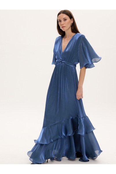 CIEL CONCEPT Fall For You Long Ruffle Maxi Φόρεμα Μπλε