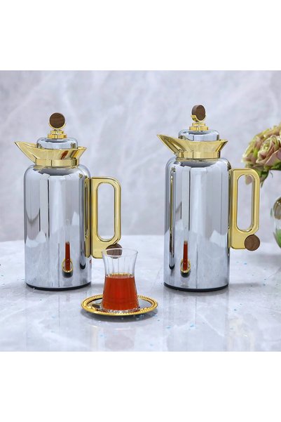 Generic طقم ترامس لوفر بتصميم أنيق ومميز 2ح ــ فضي ذهبي ــ 1 + 1 لتر