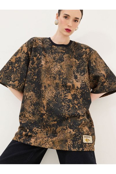 HEMITHEA Υπερμεγέθες T-Shirt Τσίτα  "Γεννημένος από τα Όνειρα " Καφέ / Μαύρο