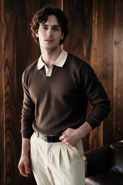 MENOFOURSWEAR Montero Erkek Old Money Çizgi Dokulu Uzun Kollu Polo Yaka Triko...