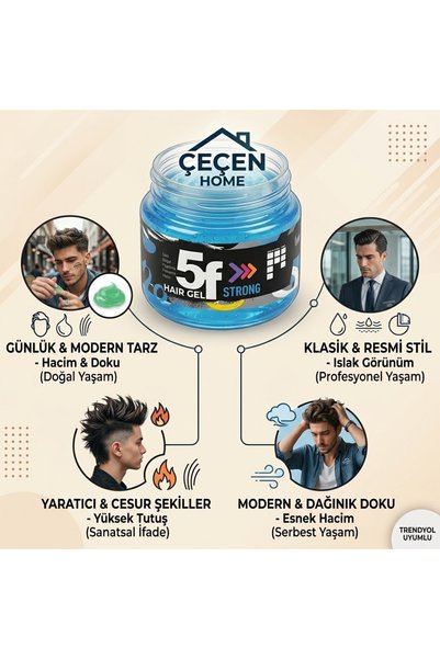 ÇEÇEN HOME 5f Strong Mavi Saç Jölesi 500 ml – Sert Tutuşlu Islak ve Parlak Gö...