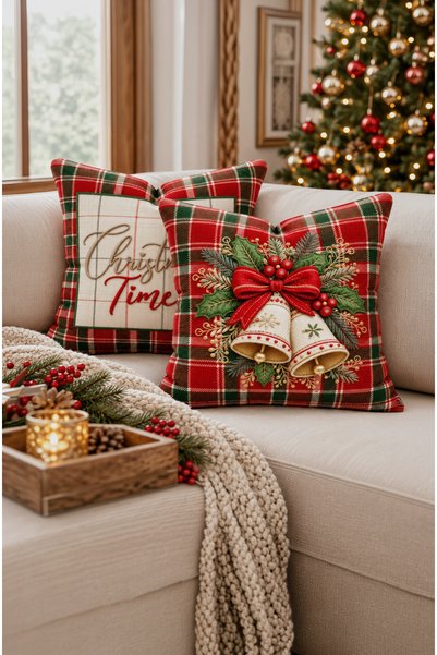 CANİLA Digital Printed Bell Pattern Throw Pillow Cover. Christmas Decoration ...