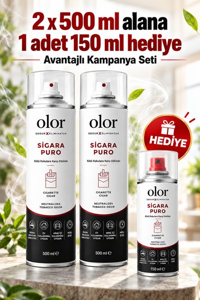 Olor Koku Sigara Puro Kötü Koku Giderici Sprey 500 ml 2'li Set + 150 ml Hediy...