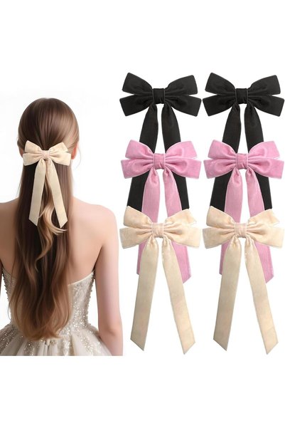 Generic 6 Pcs Velvet Bows Hair Clips - Long Hair Ribbons Clips with Elegant V...
