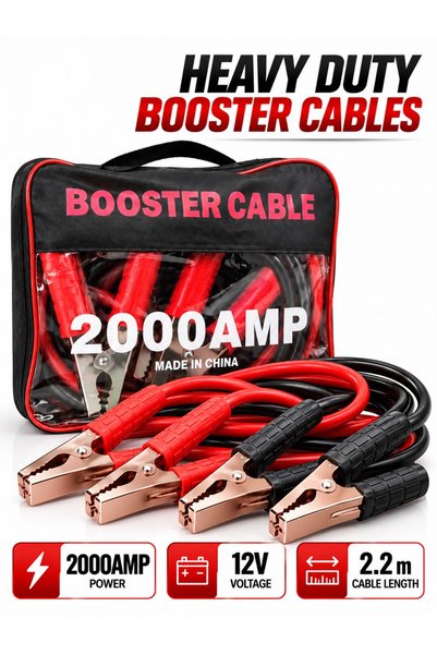 zeetwo 2000A 12V Car Jumper Cables, 2.2m Heavy Duty Booster Leads with Carry ...