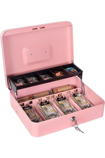 Generic Cash Box Metal Money Box with Tray & Key Lock，4 Bill 5 Coin Slots, Ca...