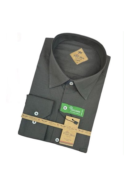 GÖMLEK GALERİSİ Men's Classic Wide Cut Long Sleeve Pocket Plain Cotton Shirt