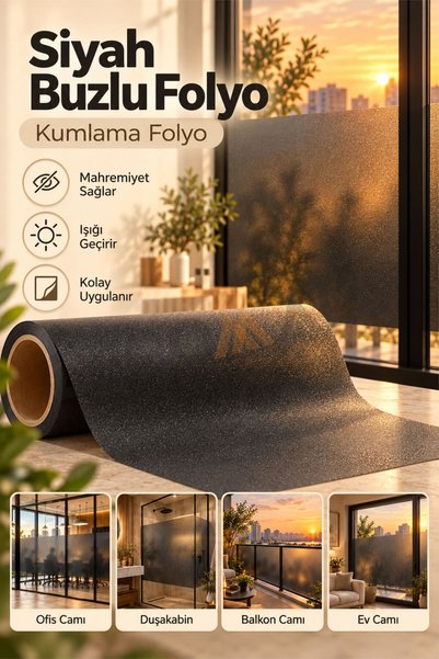 DECOMALL ( BZ 2 ) Siyah Cam Kumlama Folyosu Buzlu Folyo Kendinden Yapışkanlı Ofis Cam Duşakabin Cam Balkon Mutfak Cam Kaplama