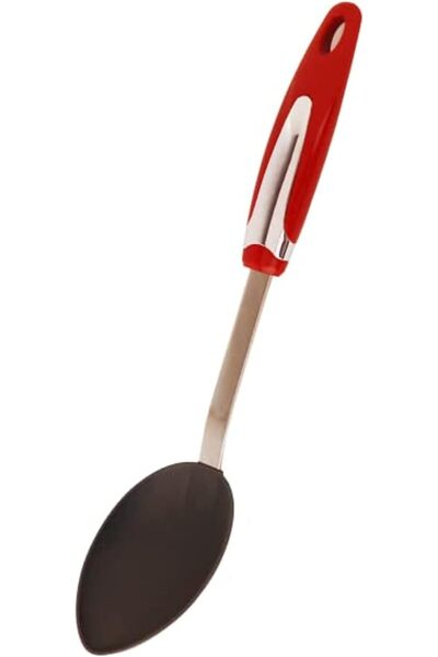 Generic Non-Stick Cooking Spoon, 23 cm Length, Silver/Red/Grey