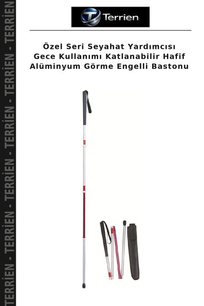 Terrien Özel Seri Seyahat Yardımcısı Gece Kullanımı Katlanabilir Hafif Alüminyum Görme Engelli Bastonu