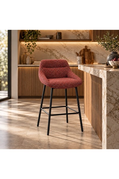 Generic Bar Stool with Fabric and Black Iron Legs