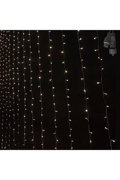 OEM Χριστουγεννιάτικα 100 λαμπάκια LED κουρτίνα λευκό θερμό με επέκταση και 8...