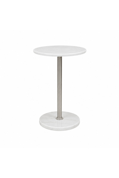 Generic Round Side Service Table with White Marble Top and Silver Column (35X56 cm) – Integrated Luxury and Elegance to Your Living Space