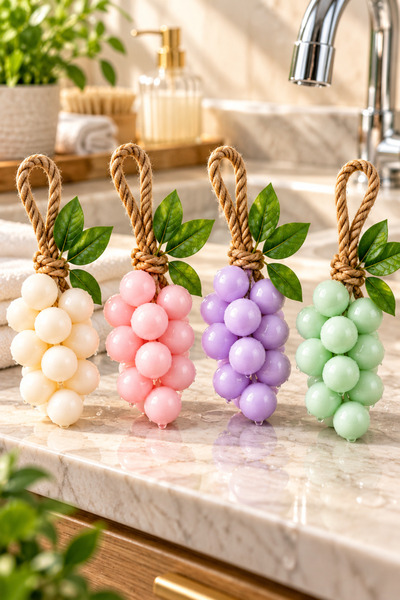 QesQin Grape-Shaped Soap with String Decorative Hand Washing Soap Bathroom Kitchen Sink Hanging Scented Soap