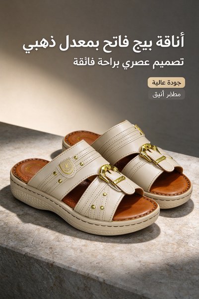 AllMart Arabia صندل جلدي أصلي للجنسين بنعل سميك 5 سم ونعل داخلي للتدليك، مزين...