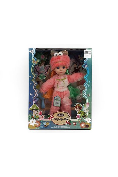 OEM Κούκλα Happy Doll με ροζ γούνινη στολή και αξεσουάρ WX322B1-4