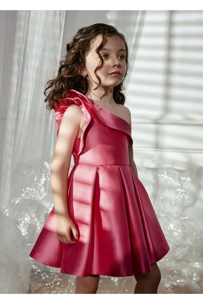 Abel & Lula Girl's One-Sleeved Dress Fuchsia