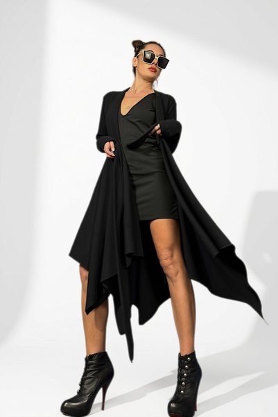 Quincey Asymmetric Black Soft Cardigan