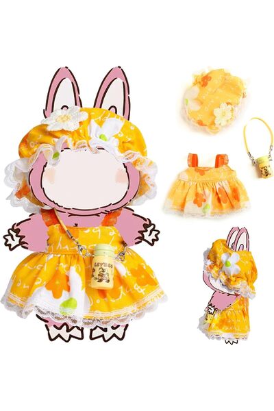Generic Doll Clothes for Labubu, Orange Floral Dress and Sun Hat Outfit, Cute...