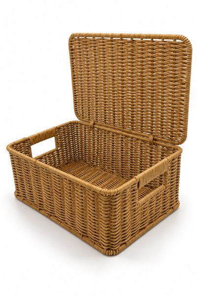 NATUREL DEKOR Rattan Look Rectangular Small Storage Box and Organizer with Handle and Lid 21X31X12 cm - Bohemian