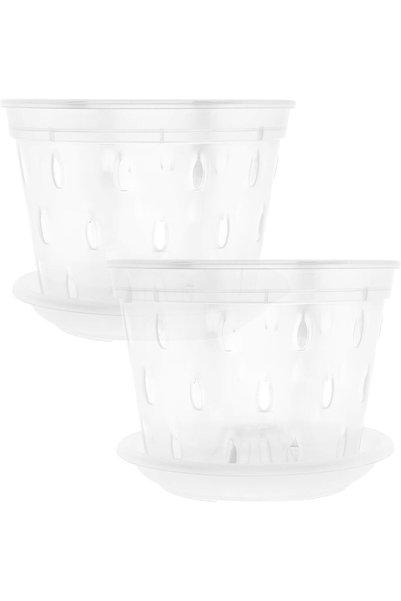 Generic 2-Pack Clear Orchid Pots with Drainage Holes and Trays Breathable Slo...