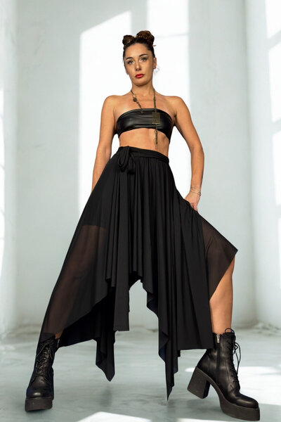 Quincey Black Asymmetric Long Tulle Skirt