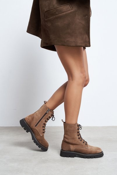 NİŞANTAŞI SHOES Tempest Desert K. Beige Wildleder Echtleder Schnürstiefel mit...