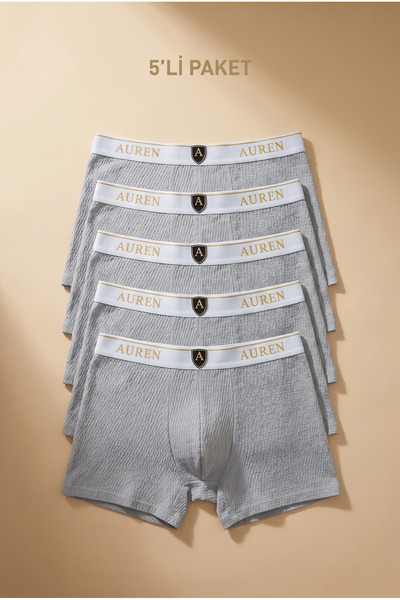 Auren Club Elite 5'li Paket Mavi Erkek Boxer — %95 Organik Pamuk,