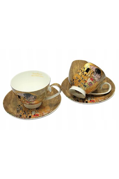 Queen Isabell Set de 2 cești cu farfurioare  "Kiss " Gustav Klimt, într-o cutie