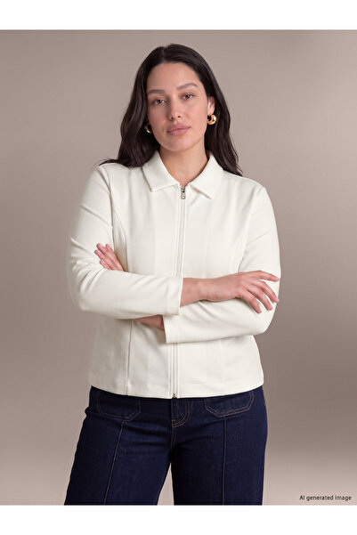 LC Waikiki Nevavm Lcw Curve Ecru Plain Short Women's Cardigan with a Difference