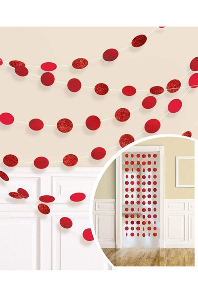 Generic Apple Red Round Glitter String Decorations 7ft, 6pcs
