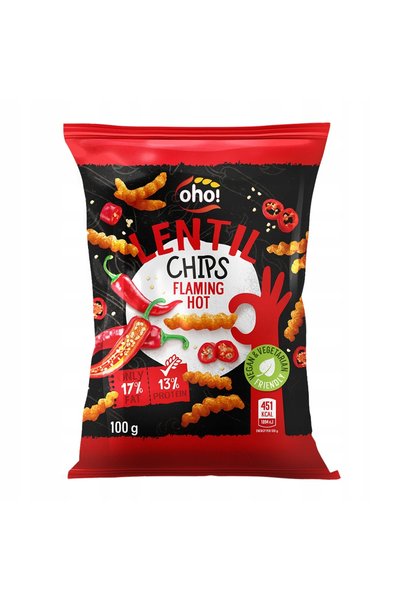 Oho CHIPSY Chips-uri crocante cu lentile roșii cu aromă ultra-picantă 100g Oh...