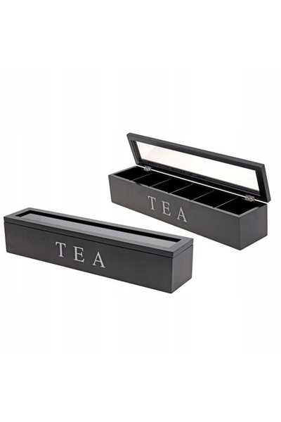 Excellent Houseware Cutie pentru ceai din lemn negru, cu 6 compartimente, 43x...