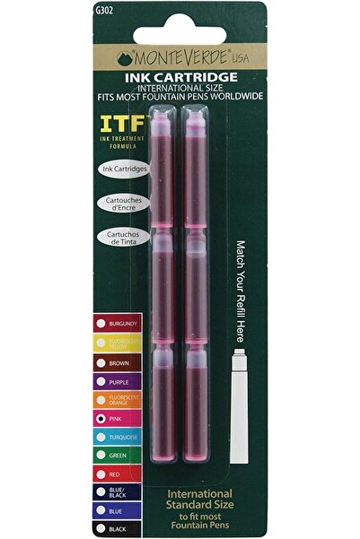 Monteverde خرطوشة حبر بحجم دولي تناسب أقلام الحبر، أزرق أسود، 6 قطع في العبوة...
