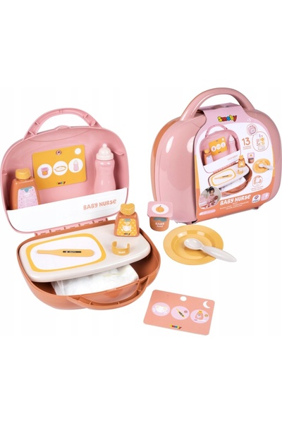 Smoby Set valiză de dădacă cu 13 accesorii pentru păpușa bebeluș, pentru masa...