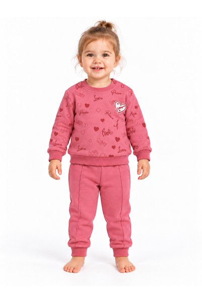 Nazar Kids 26510-26 Girl's Heart Printed Love Peace Sweatshirt and Sweatpants...