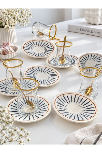 Yiğit Seramik Züccaciye Nordic Model 6-Person 12-Piece Luxury Tea Set