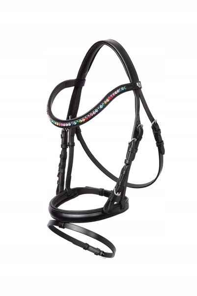 Horze Accesoriu de cap ponei Rainbow Dash, cristale curcubeu, negru, PONY