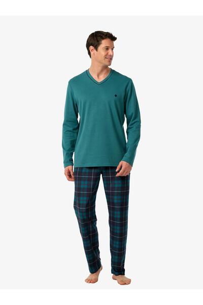 Blackspade Erkek Uzun Kollu Üst Ribana Alt Polar Okyanus Yeşili Pijama Takımı...