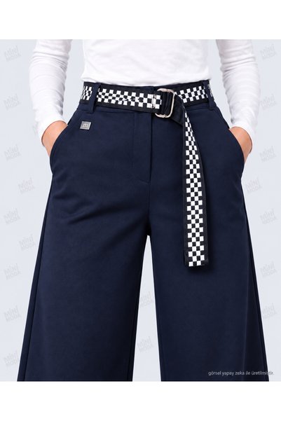 Minimoda Kids Kız Çocuk Ekose Kemerli Geniş Paça Pantolon