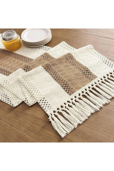Generic Boho Table Runner with Tassels Home Decor, Farmhouse Rustic Cotton an...