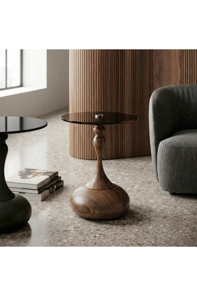Generic Modern Design Brown Glass and Metal Table - Brown - Single - 45X45X60 cm