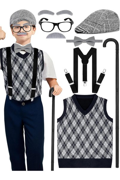 Generic 100th Days of School Costume, Boys Old Man Costume Vest Hat Accessori...