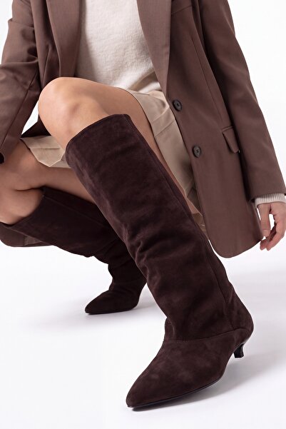 LuviShoes Glenda Brown Suede Genuine Leather Women's Short Heeled Boots