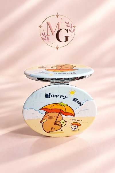 MAISON GLOWEN Happy Bara Sevimli Kapibara Desenli Katlanabilir Metal Makyaj ve Plaj Aynası