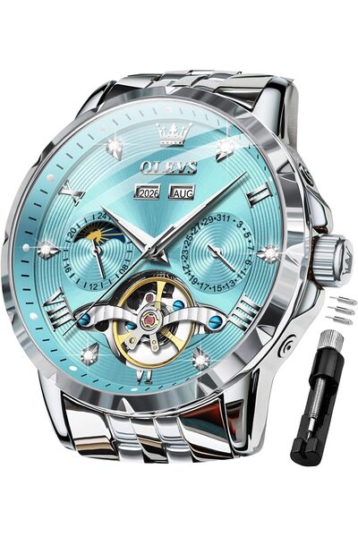 Generic Leather Watches for Men, Big Face Stainless Steel Analog Quartz Watch...