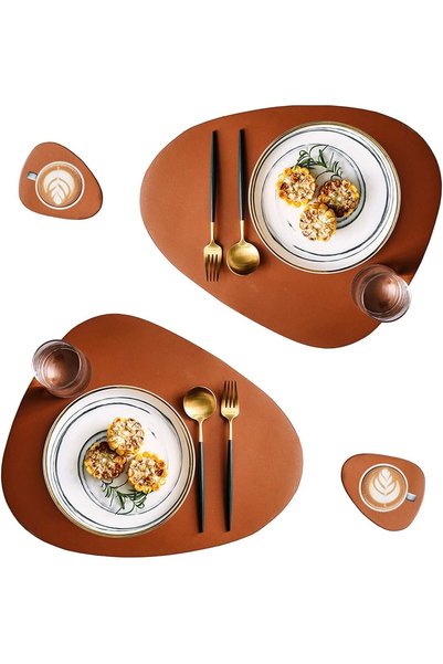 Generic Faux Leather Placemats and Coasters Set, Round for Dinner Table Mats ...