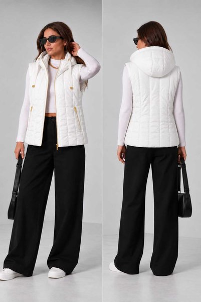 AKŞTEKSTİL Women's Hooded Quilted Inflatable Vest