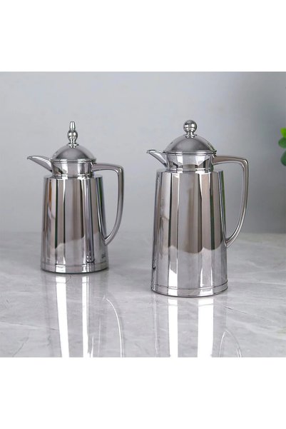 Generic طقم ترامس استيل بتصميم فاخر ــ فضي لماع ــ 1 + 0.75 لتر